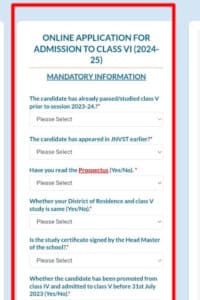Navodaya Vidyalaya Class 6 Admission Form 2024-25