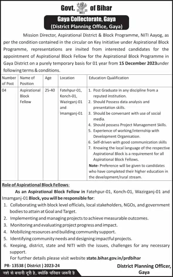 Bihar Block Level Vacancy 2023