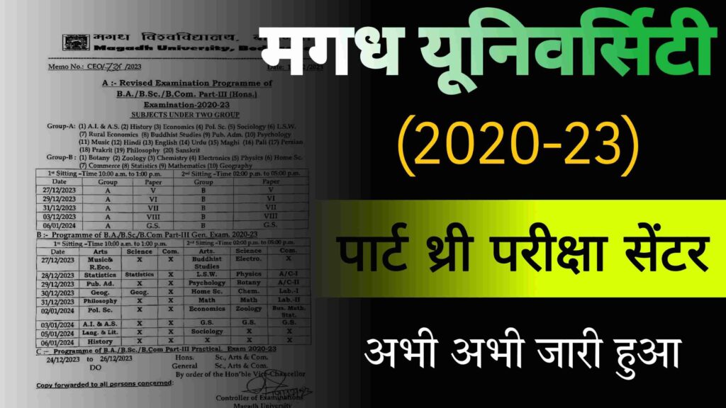 Magadh University Part 3 Exam Center 2023