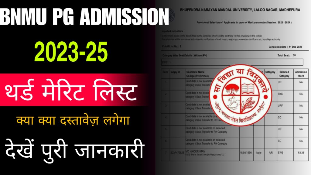 BNMU PG 3rd Merit List 2023-25