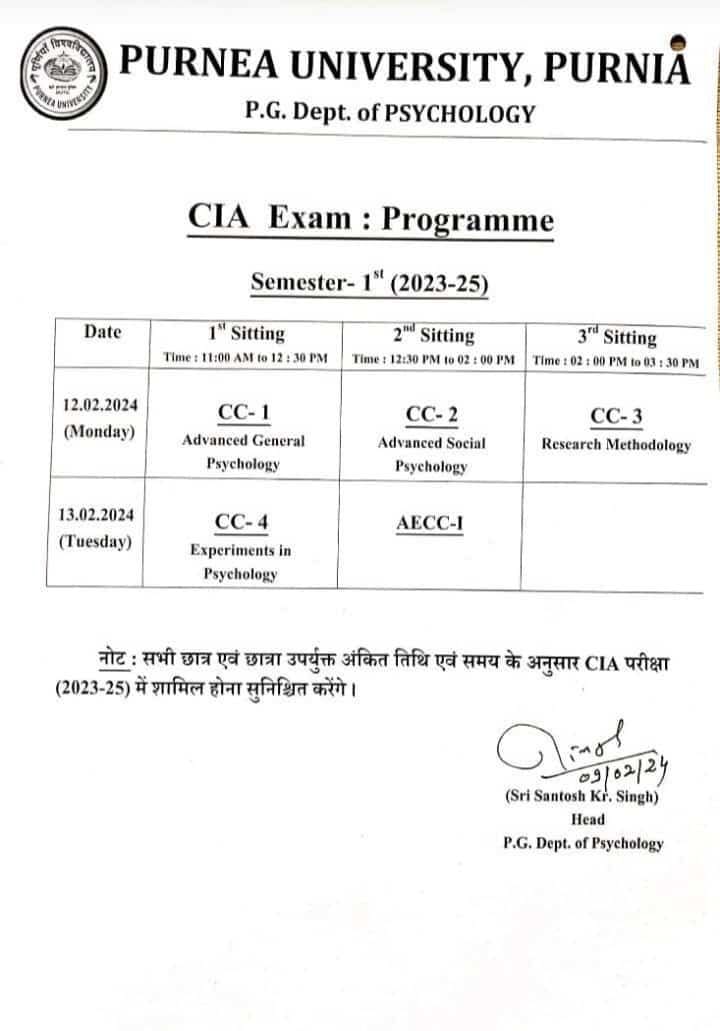 Purnea University Pg 1st Semester CIA Exam 2023-25