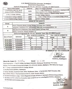 bnmu PG 1st Semester exam date 2023-25