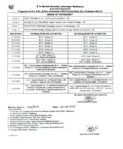 bnmu 1st Semester exam date 2023-27