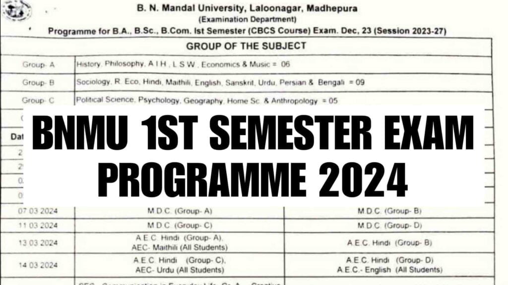 BNMU 1st Semester Exam Programme 2024