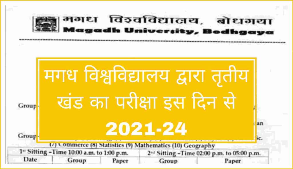 Magadh University Part 3 Exam Date 2021-24