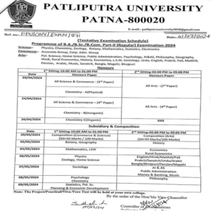 PPU  Part 2 Exam Time Table 2022-25