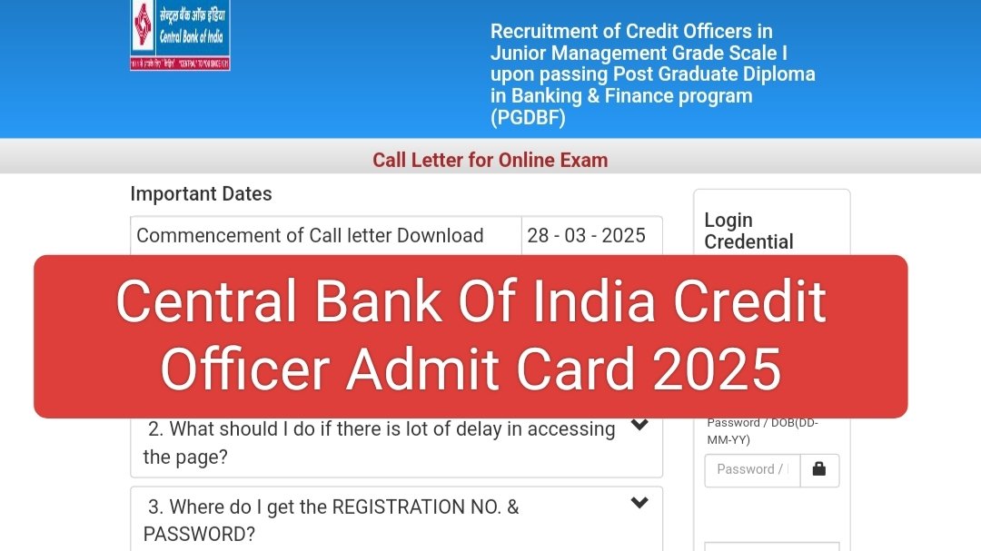 Central Bank Of India Credit Officer Admit Card 2025