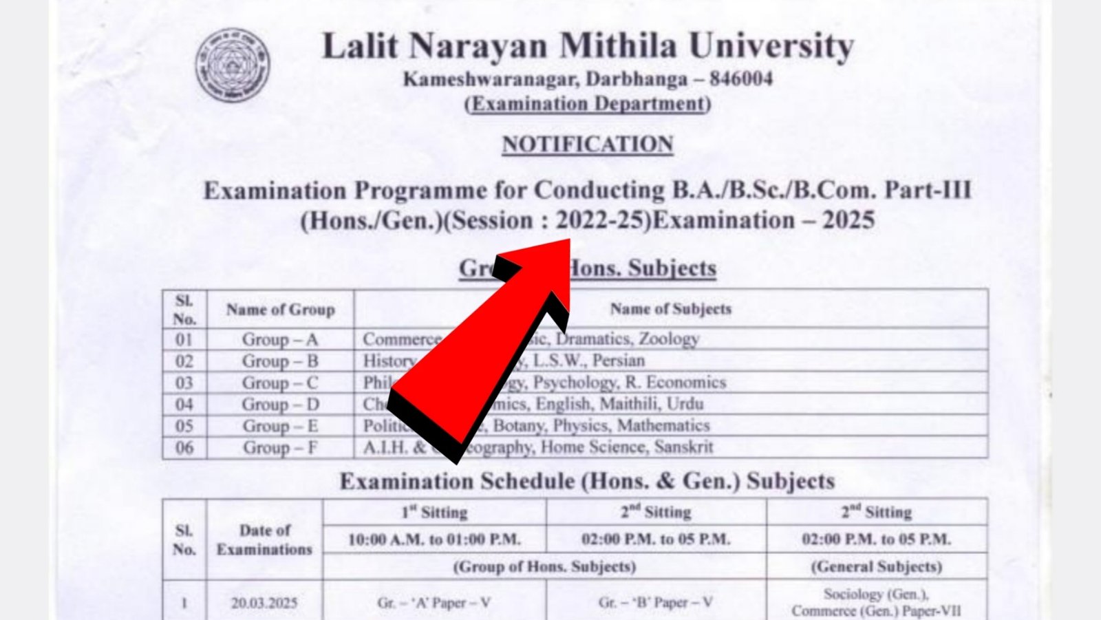 LNMU Part 3 Exam Programme 2025