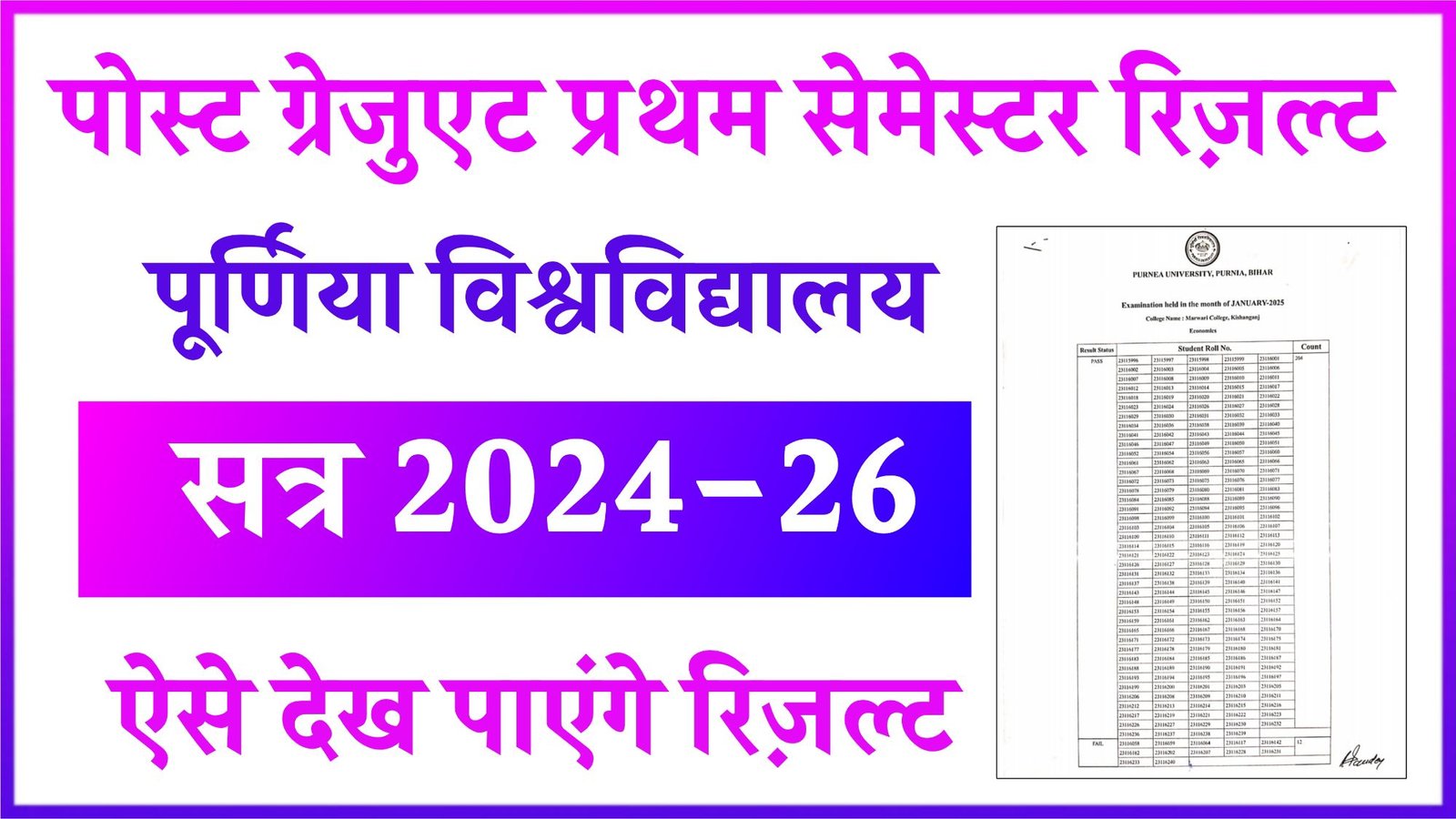 Purnea University PG 1st Semester Result 2025