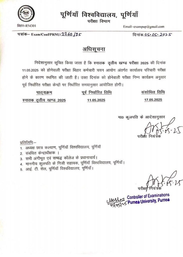 Purnea University UG & PG New Notice 2025