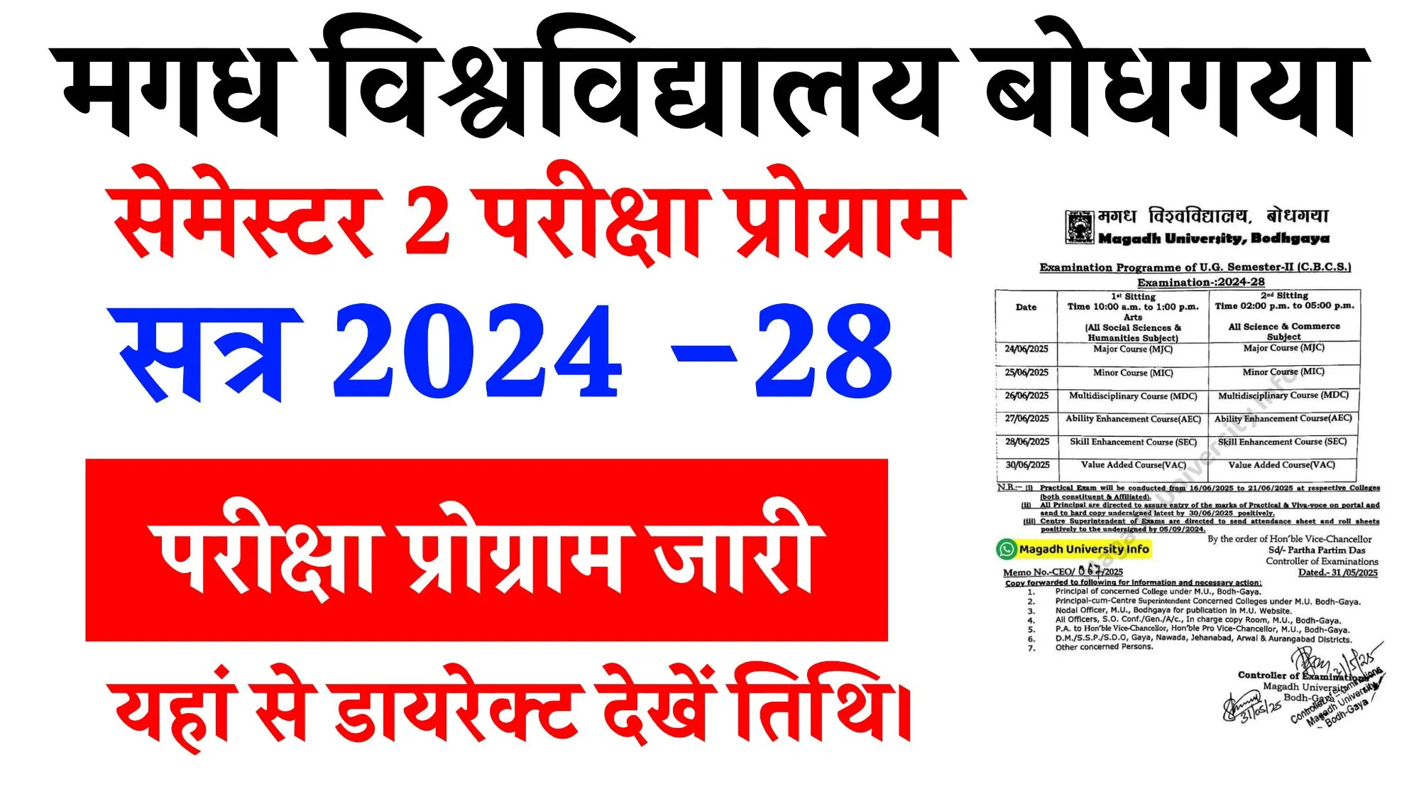 Magadh University UG 2nd Semester Exam Programme 2025