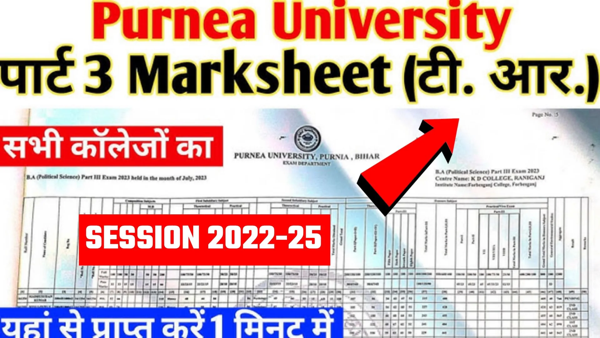 Purnea University Part 3 T.R/Marksheet 2025