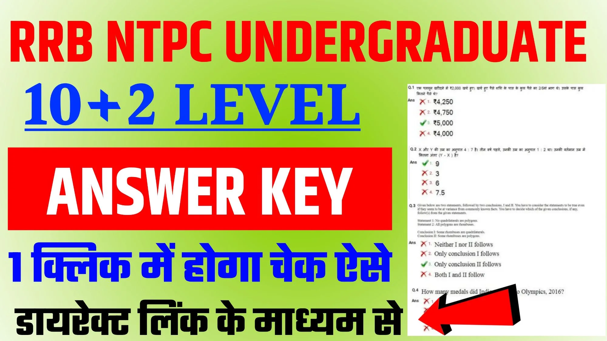 RRB NTPC Undergraduate Answer Key 2025