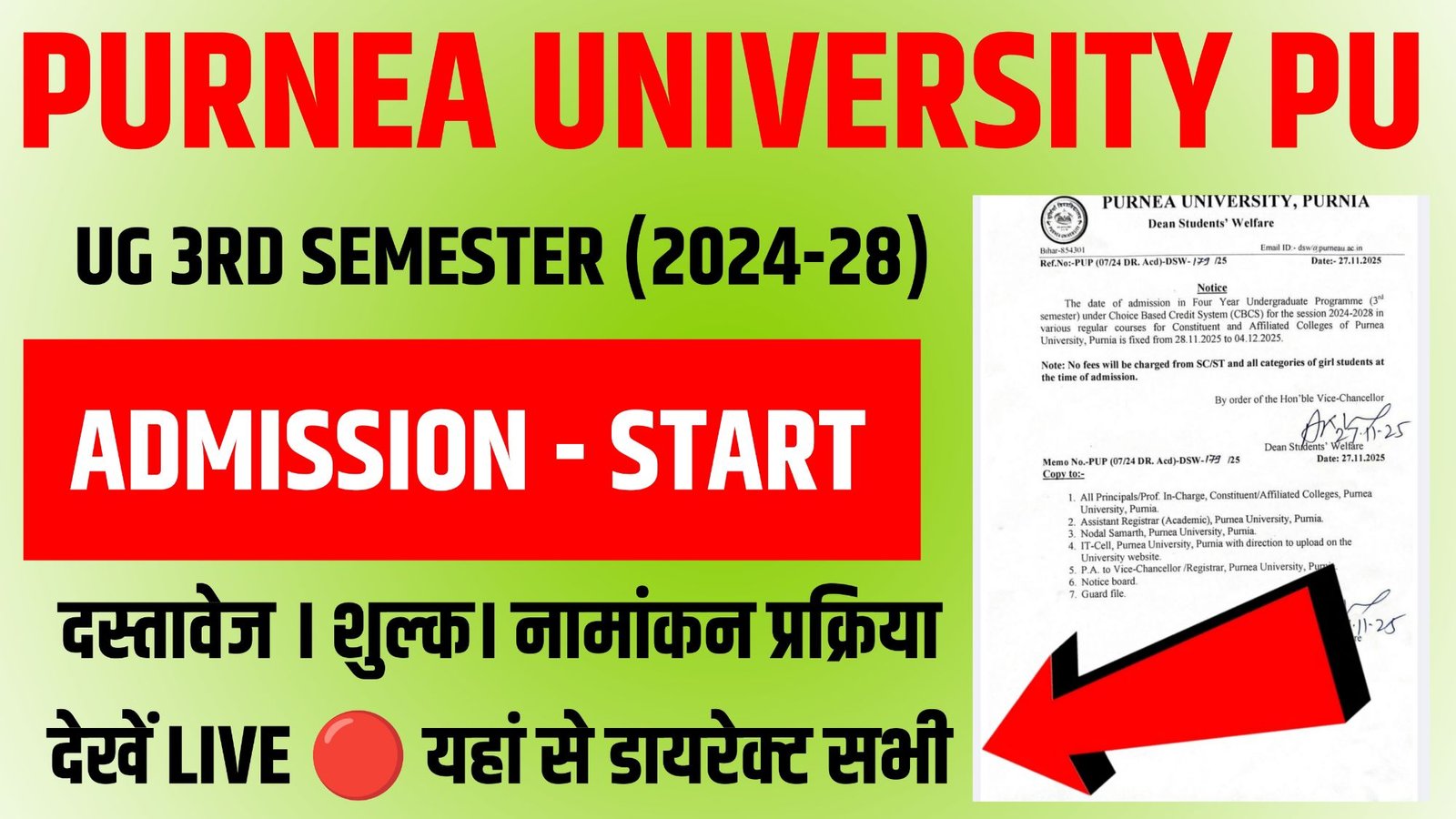 Purnea University UG 3rd Semester Admission 2025