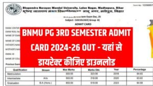BNMU PG 3rd Semester Admit Card 2024-26