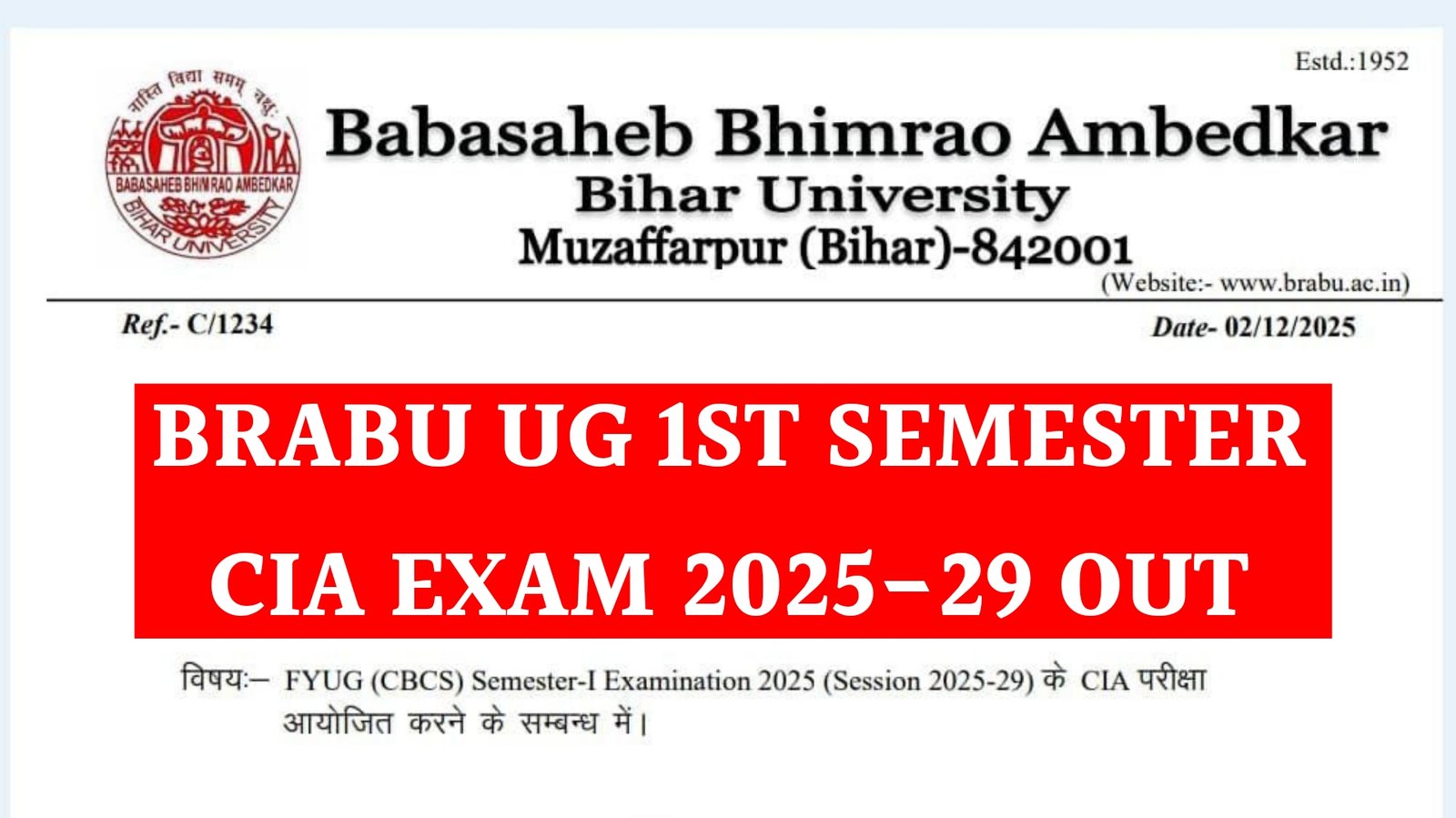 BRABU UG 1st Semester CIA Exam 2025-29