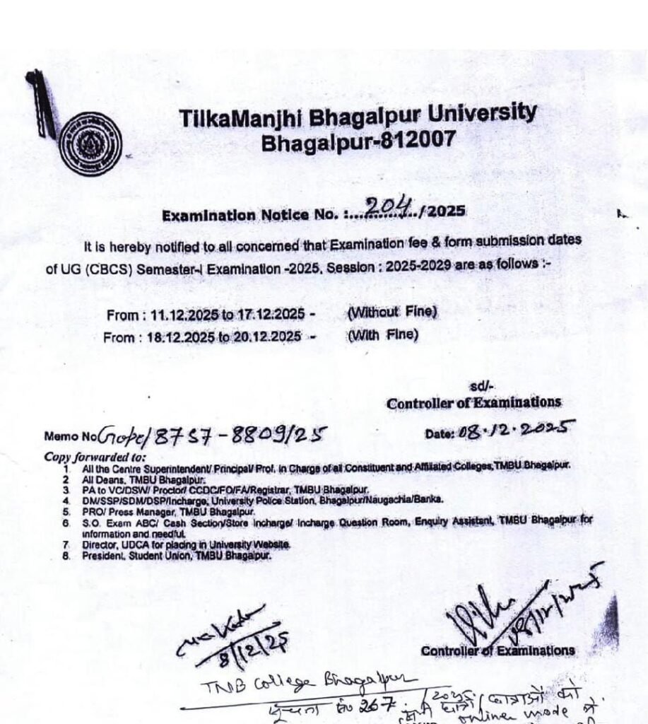 TMBU UG 1st Semester Exam Form 2025-29