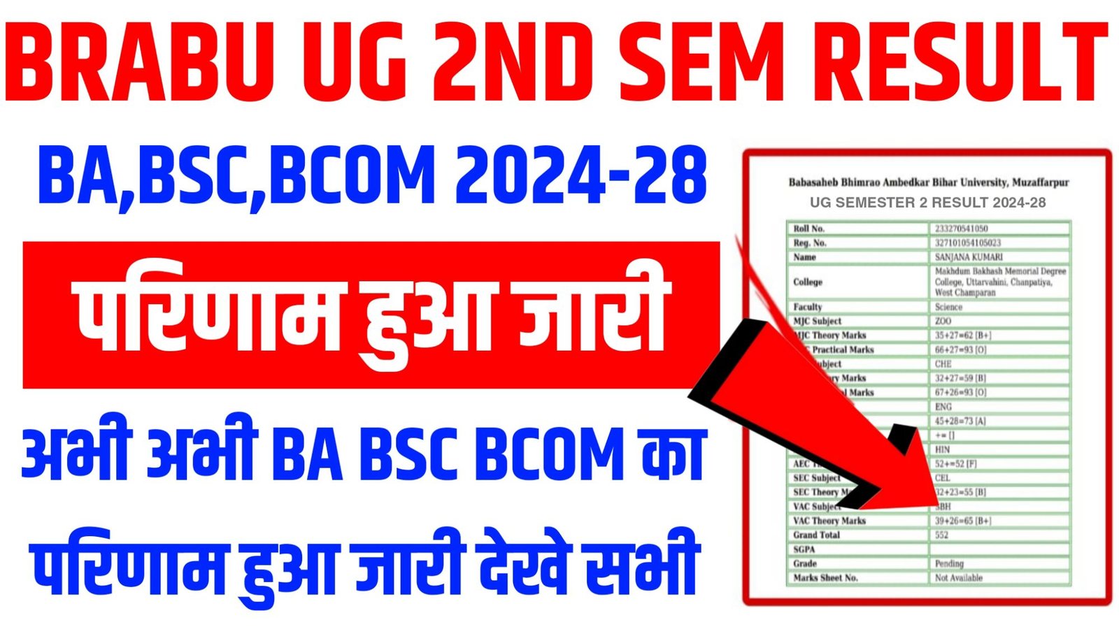 BRABU UG 2nd Semester Result 2026