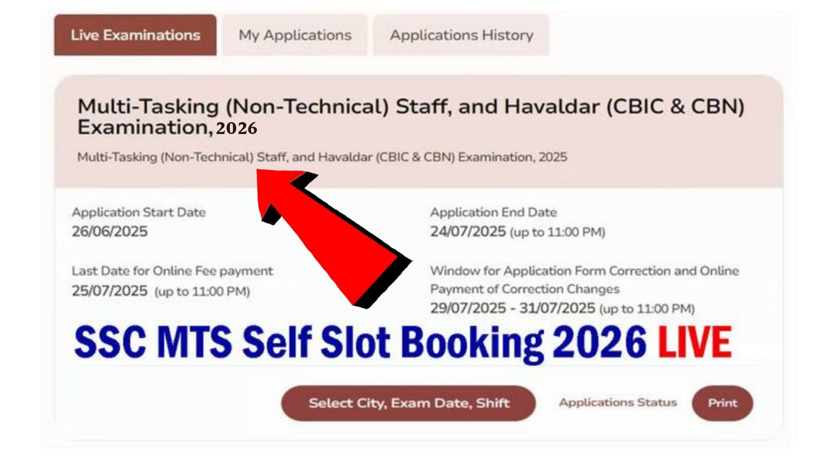 SSC MTS Self Slot Booking 2026