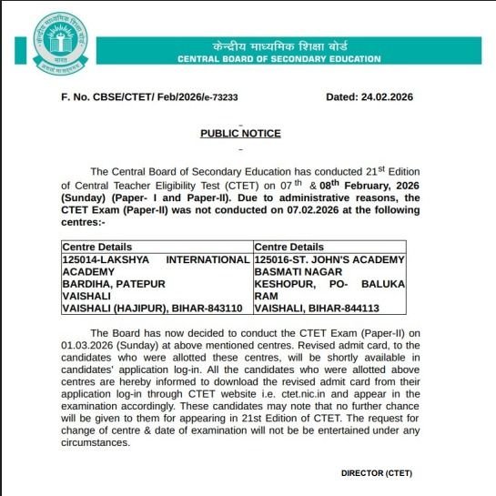 CTET 2026 Paper 2 New Exam Date