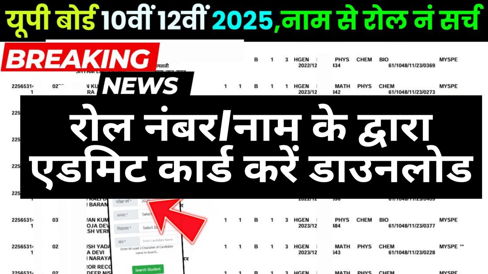 UPMSP Roll Number And Admit Card 2026 Search By Name