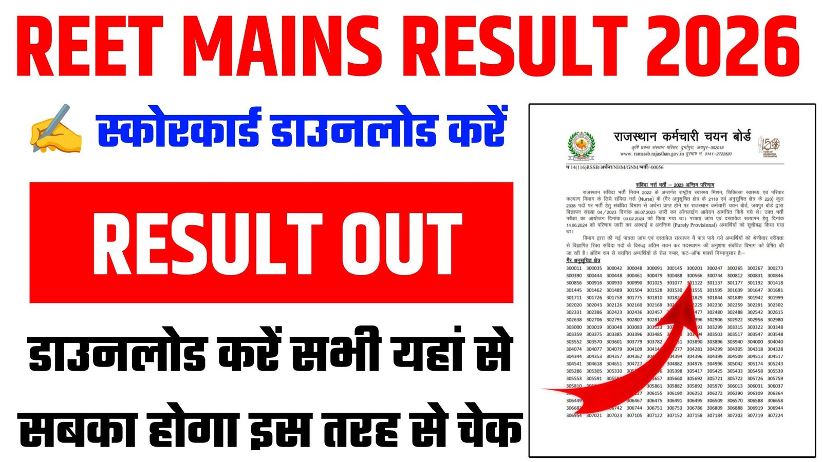 REET Mains Result 2026