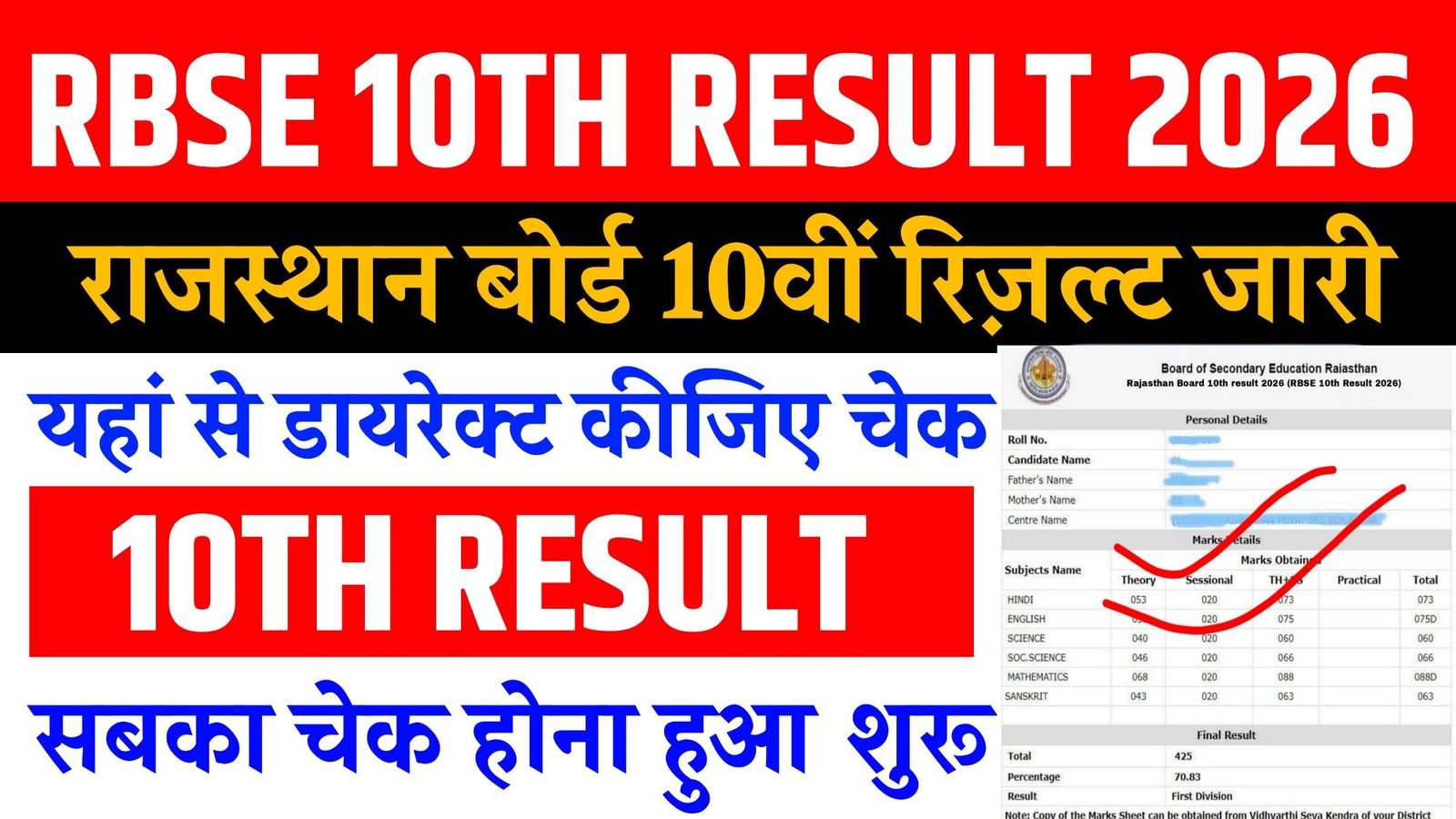 Rajasthan Board 10th Result 2026