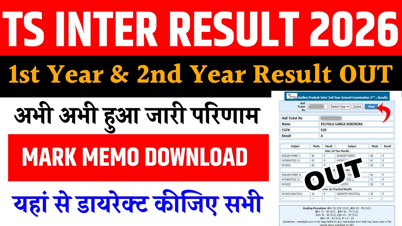 Telangana TS Inter Results 2026 -1st 2nd Year