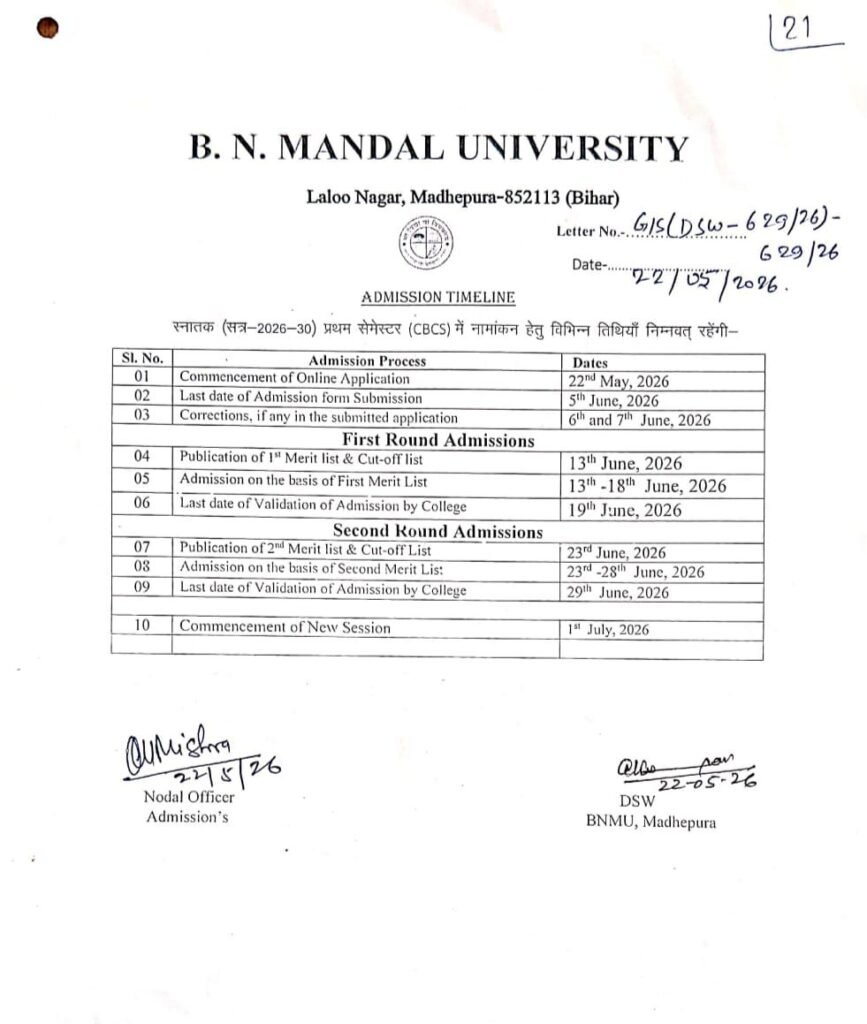 BNMU UG Admission 2026-30