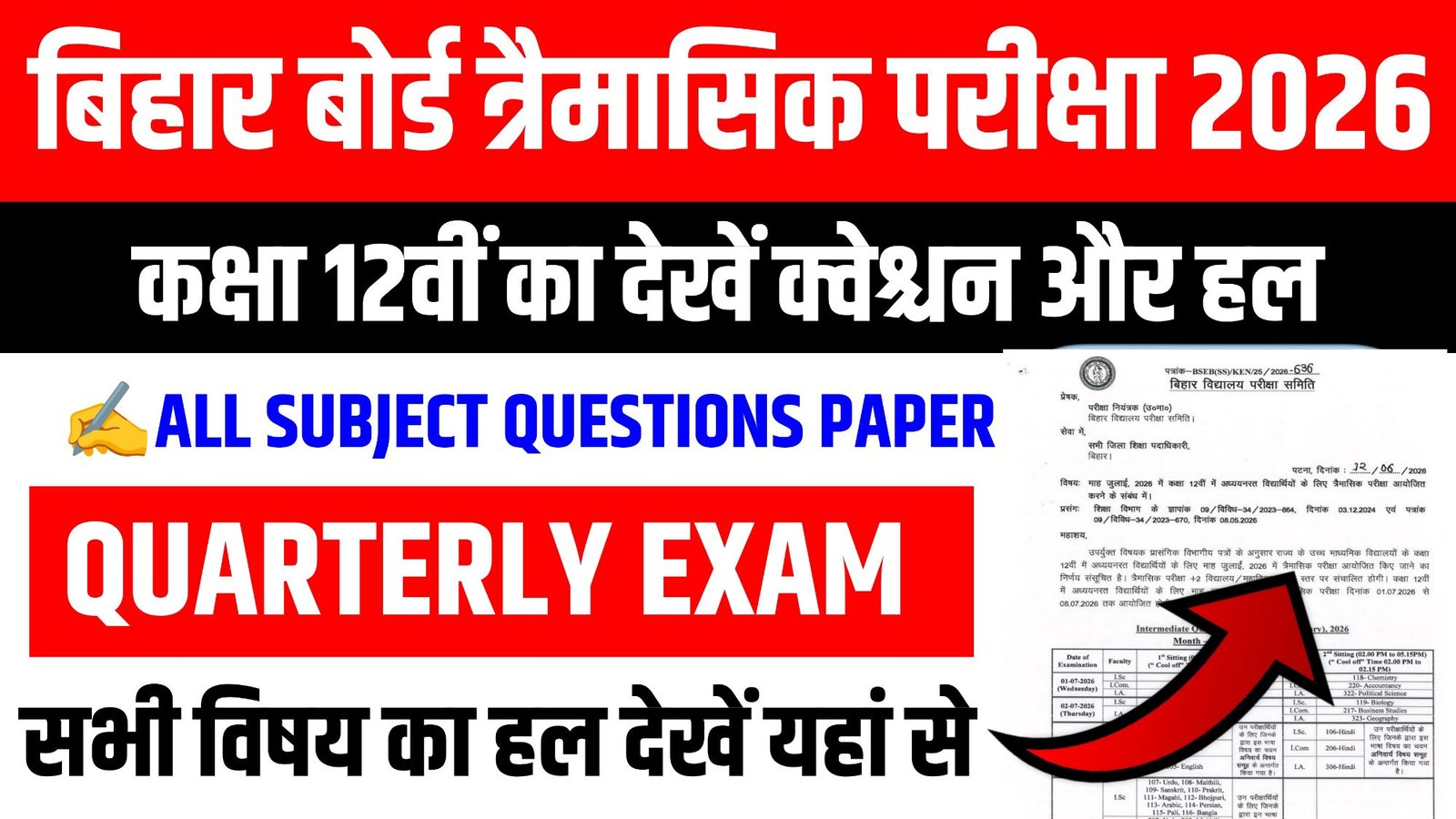 Bihar Board Class 12th Quarterly Exam All Subjects Viral Question Paper