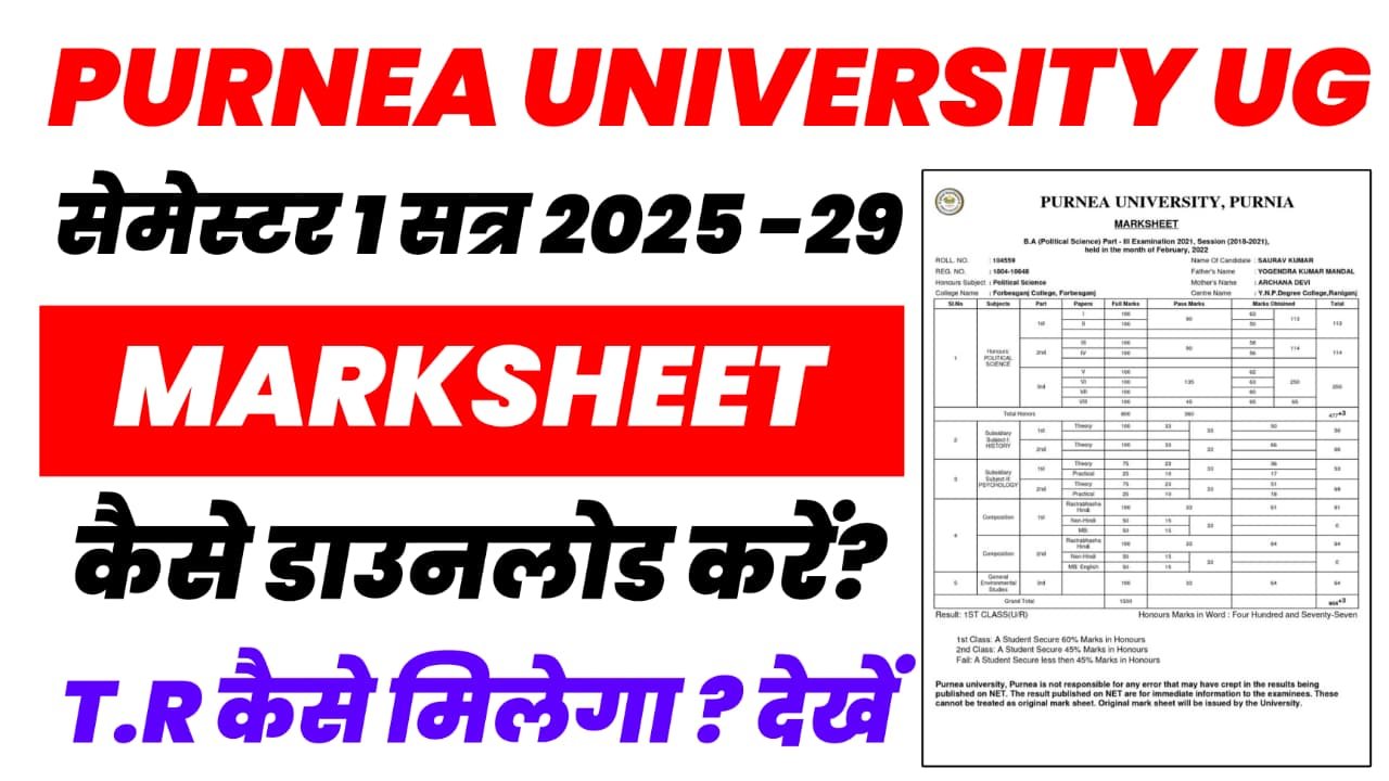Purnea University UG 1st Semester Marksheet 2025-29