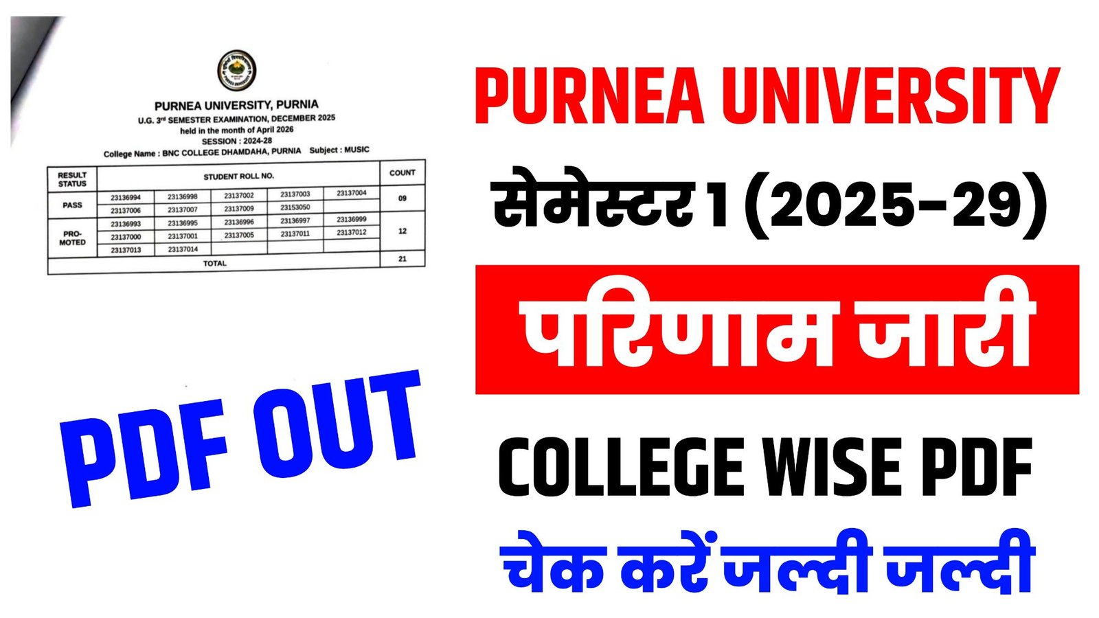 Purnea University UG 1st Semester Result 2026
