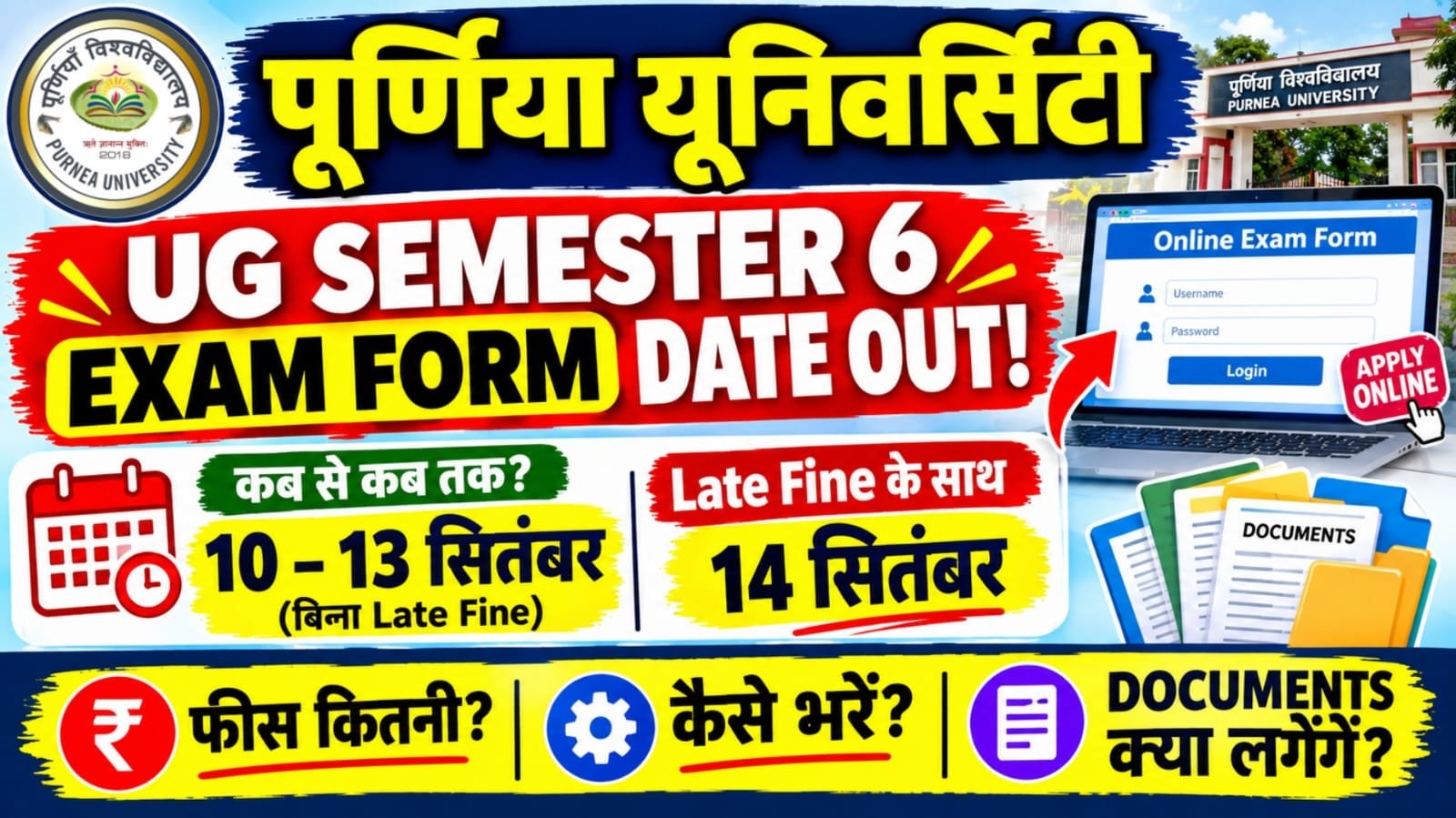 Purnea University UG 6th Semester Exam Form 2026